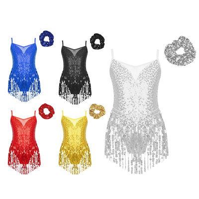 Kinder Mädchen Trikot Tango Pailletten Kostüme Tanz Outfit Ballsaal Kleid Jazz