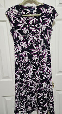 CHAPS Lined Bodice- Empire Waist Floral Dress Black/White/Purple Sm Sleeveless