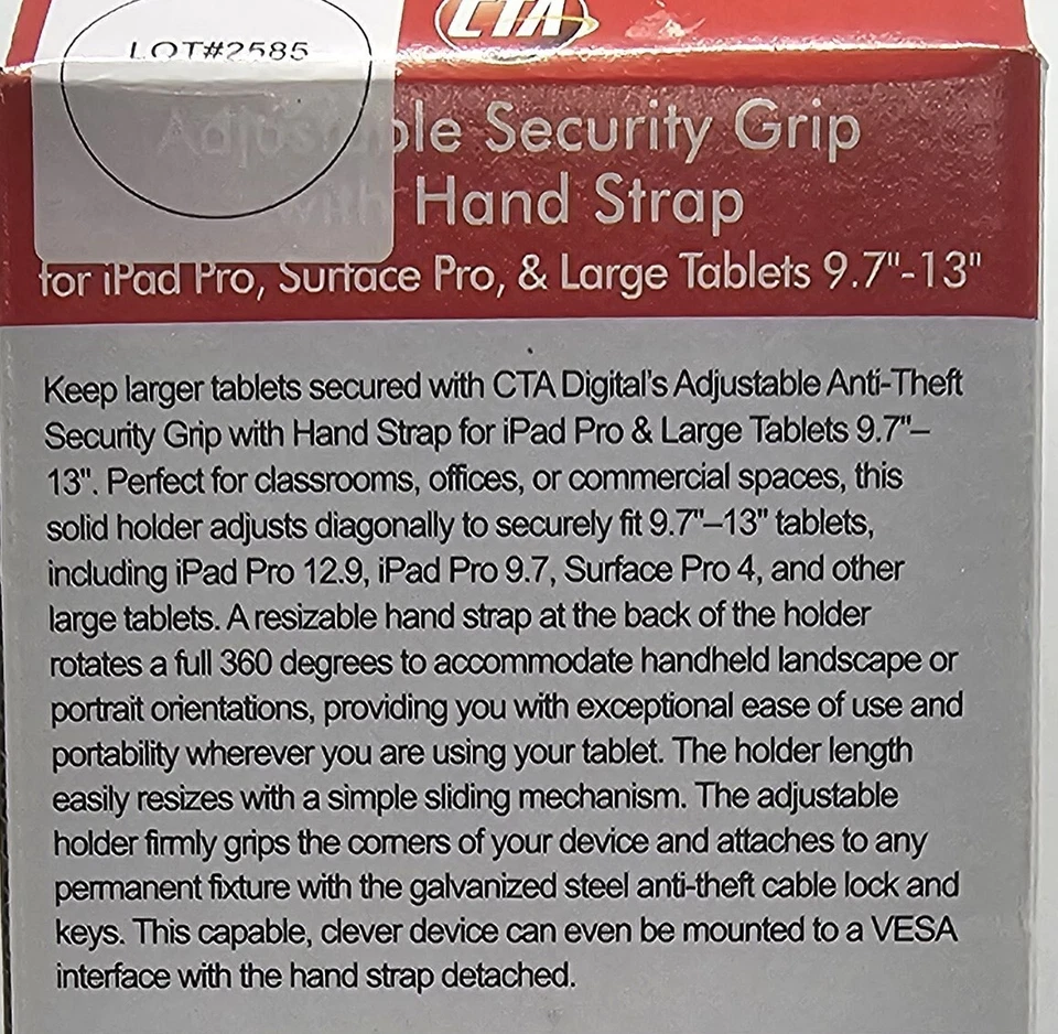Anti-Theft Grip – CTA Adjustable Security For 9.7" - 13" Tablets, Silver  - Image 4 of 4