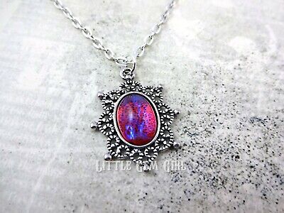 Czech Glass Mexican Opal Dragons Breath Fire Red Blue Amulet Turtle Necklace