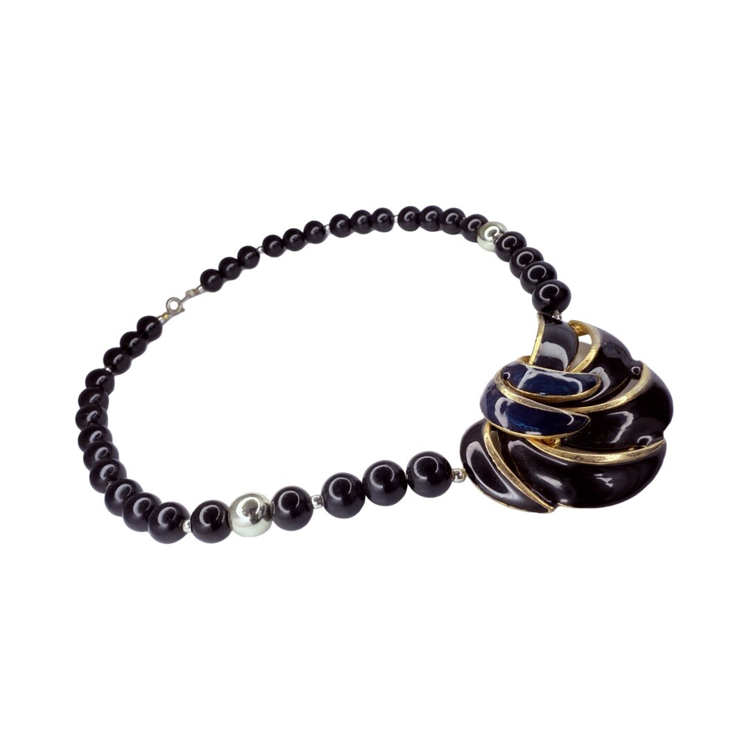 Givenchy Necklace 17.5" Navy Blue & Black Pendant Beaded Haute Couture thumbnail 8