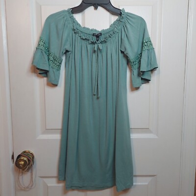 Love By Chesley Seafoam Green Off Shoulder Short Sleeve Mini Dress Boho  Size S | eBay