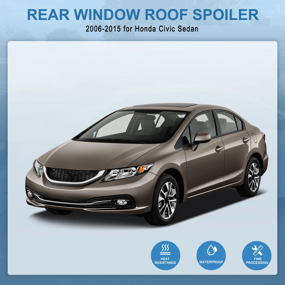 For 2006-2015 Honda Civic Sedan Black Rear Roof Spoiler JDM Window Visor Foto 3 de 4