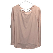 Apana Womens Crew Neck Yoga Hi-Lo Strappy Back Long Sleeve Top Pale Pink Medium