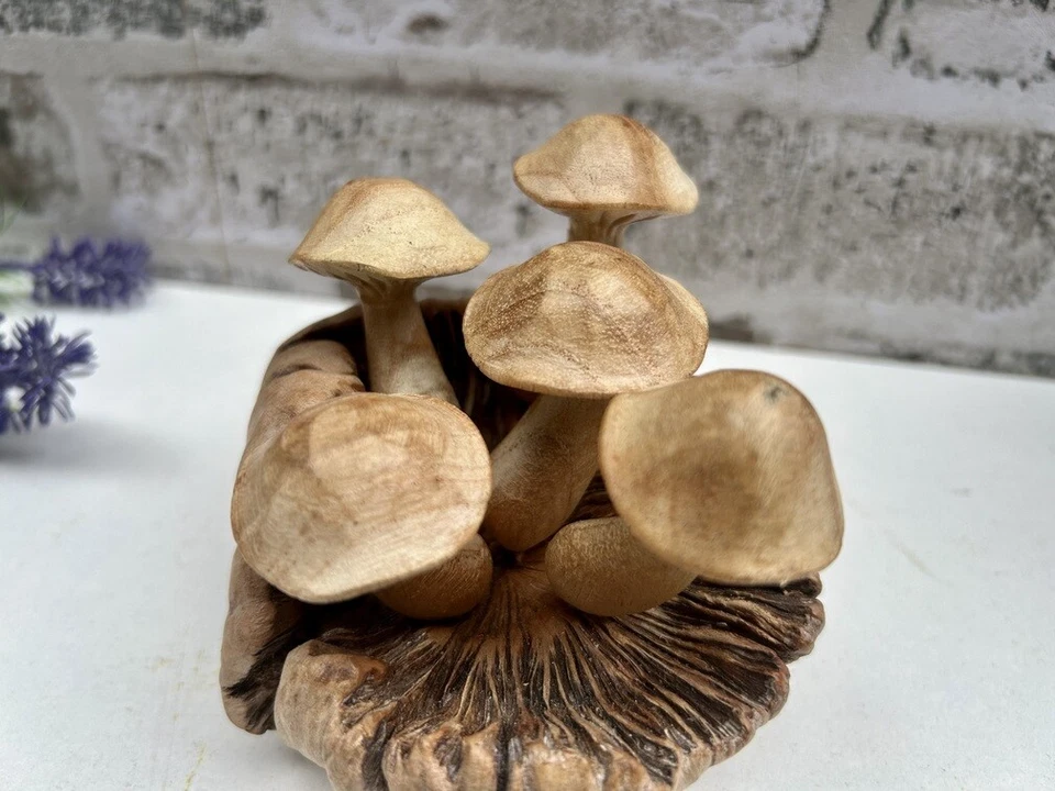 Wooden Mushroom Toadstool Sculpture Teak Root Hand Carved Driftwood Ornament - Image 2 of 4