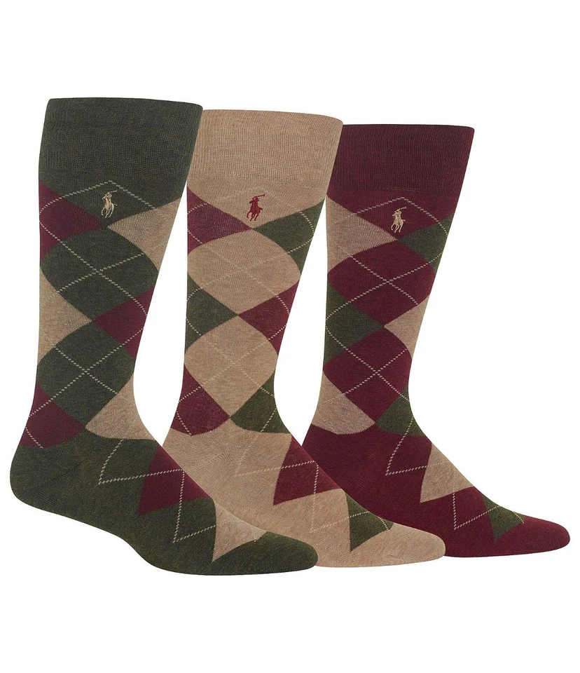 Polo Ralph Lauren Hombre Calcetines Vestido Argyle Crew Paquete de 3 Calcetines, 10-13, Multicolor Foto 2 de 4