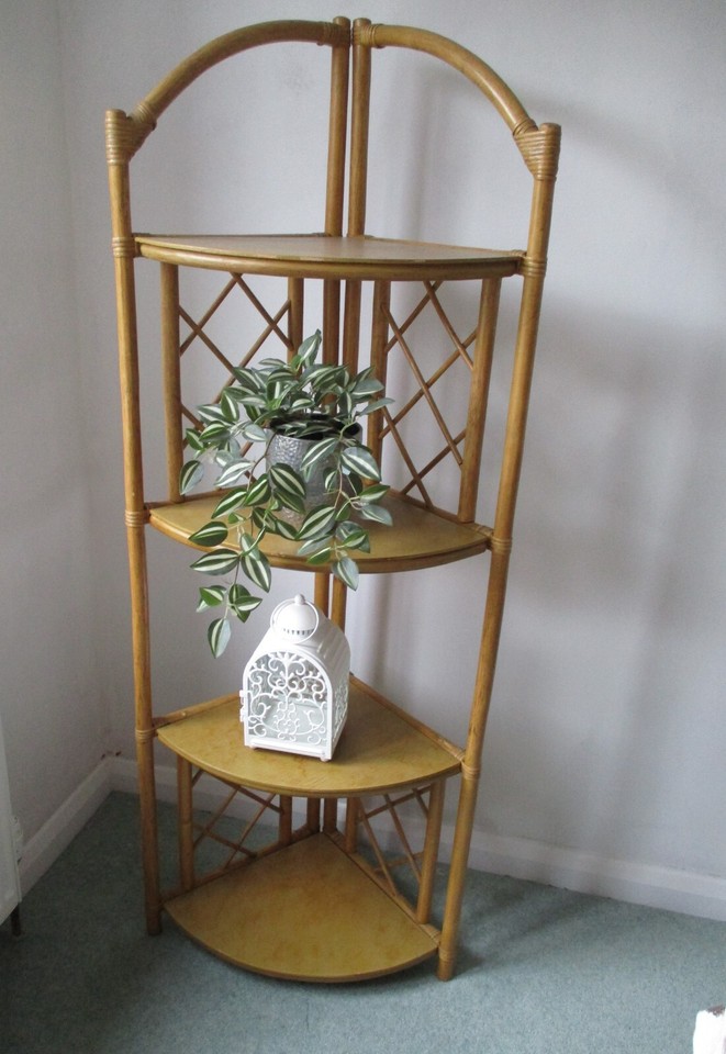 Vintage bamboo / rattan corner shelf unit eBay