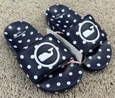Vineyard Vines Slides Girls 10/11 Navy Polka Dot Whale Logo Poolside Sandal NWT