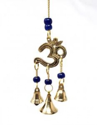 Om Brass Wind Chime Bells & Beads 9'' Long(assorted bead colors)