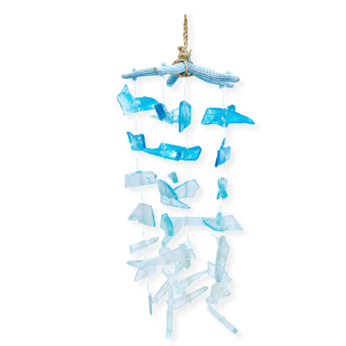 Seaglass Starfish Windchime Hanger, 9" Long Coastal Beach Mobile - Picture 4 of 5