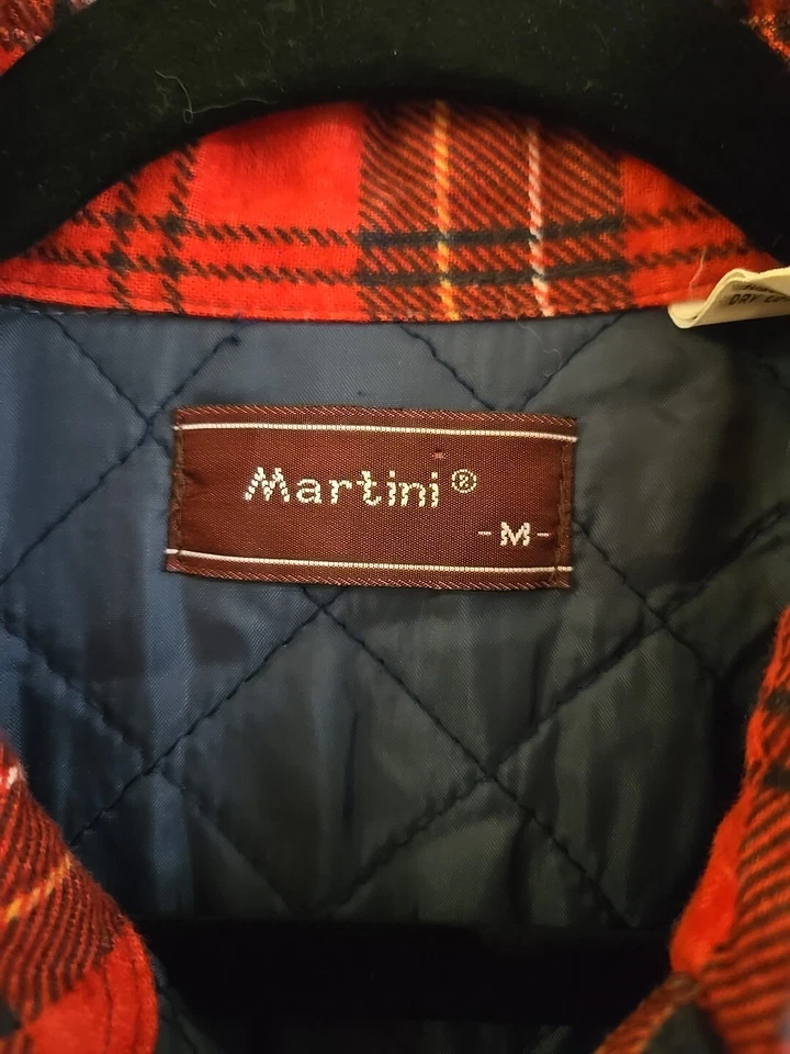 Martini Mens Red Plaid Flannel Quilted Lined Over Coat Jacket Large Pearl Snap - Image 4 of 4
