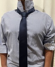 EGARA Button Down Dress Shirt Men's Size L Stretch Slim Fit Blue