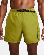 New Nike Men's 5" Belted Packable Swim Trunks Olive XL