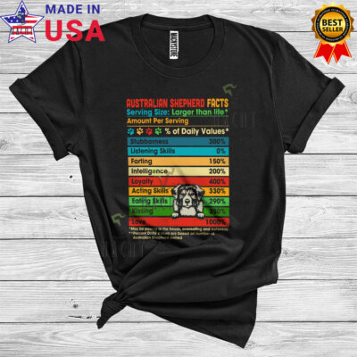Australian Shepherd Facts Percent Of Daily Values Skills Puppy Owner T-Shirt
