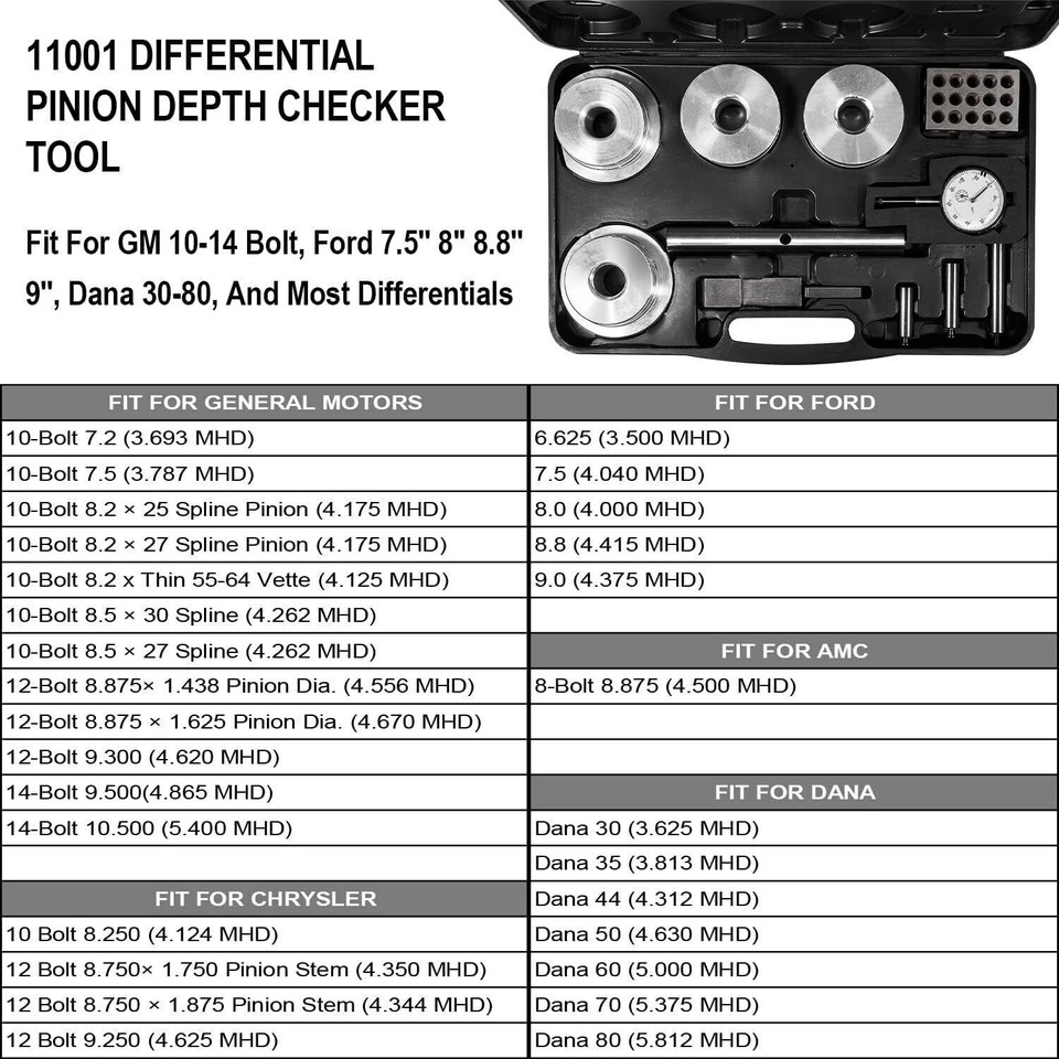 11001 Deluxe Pinion Depth Gauge Checker Tools For GM Ford Chrysler Dana ...