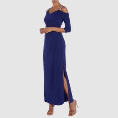 R&M Richards Women's Blue Cold-Shoulder Embellished Sweetheart Dress Size 18