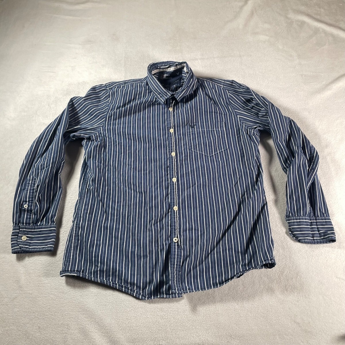 AAページ American Eagle Shirt Mens Large Blue Striped Business Casual Work