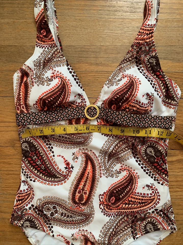Merona Womens Swimsuit One Piece Paisley Orange Brown Print Medium - Image 4 of 4