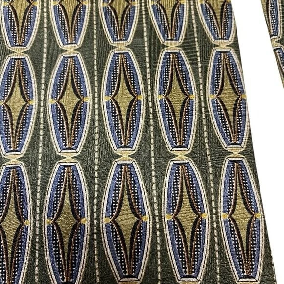 Vintage Henry Grethel Silk Tie Quiet Luxury Old Money Geometric Green Gold - Image 3 of 4