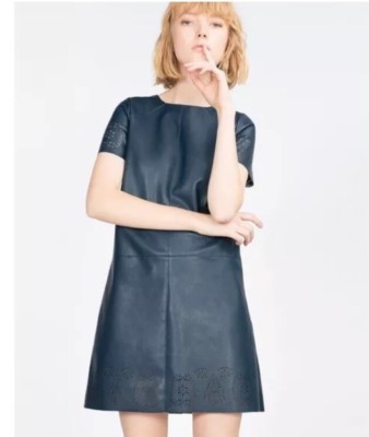 zara blue faux leather dress BELTED FAUX LEATHER SHORT DRESS - Blue