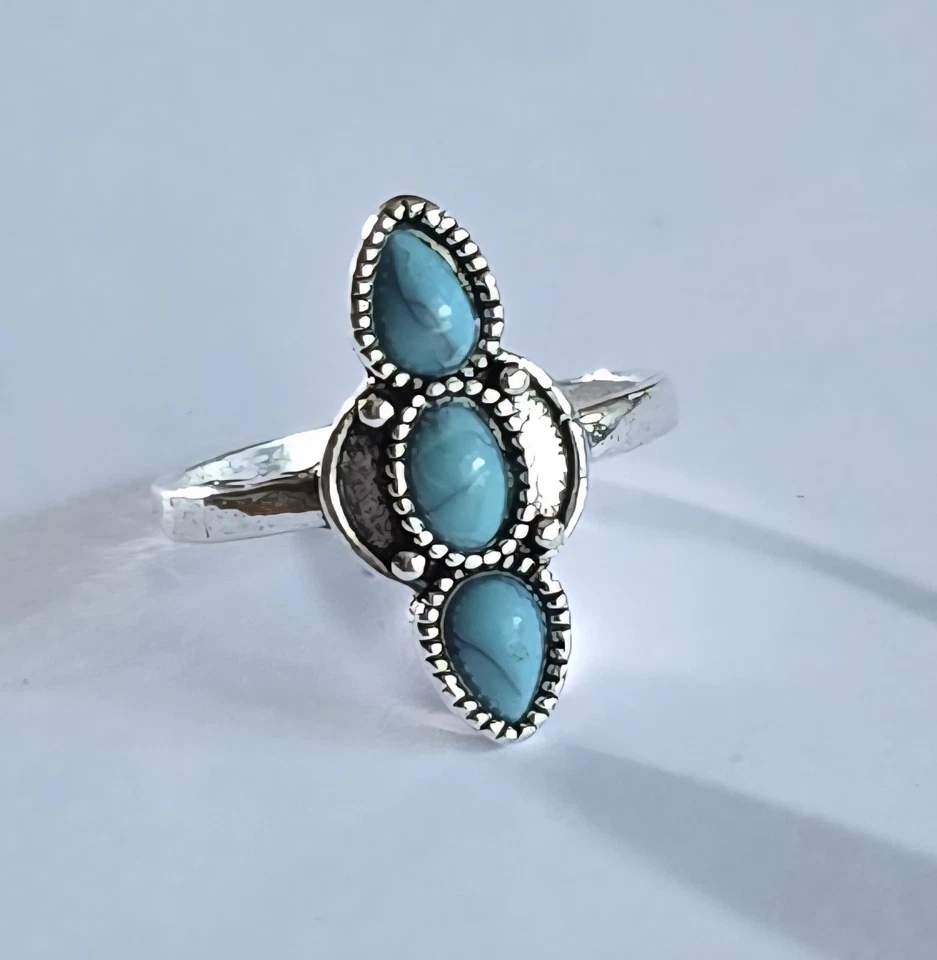 CALIDAD PLATA TITANIO NUEVO TALLA 9 BISEL CONJUNTO TURQUESA IMPRESIONANTE MUJER ANILLO S Foto 3 de 4