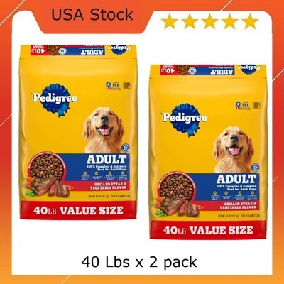 Pedigree Complete Nutrition Adult Steak & Vegetable Flavor Dry Dog Food, 40 lbx2