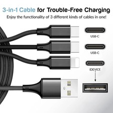 3 in 1 USB Fast Charging Cable Type C Charger For USB-C iPhone Samsung LG 4ft