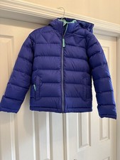 LL Bean Youth Puffer DownTek Jacket Blue Fleece Lined Coat M 10-12