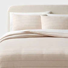 King Jersey Comforter and Sham Set Oatmeal Charcoal Striped - Threshold: Cotton