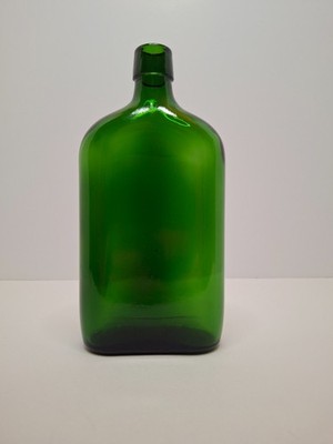 Vintage Berry Bros & Rudd Ltd Green Glass Whiskey Hip Flask Bottle - London