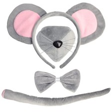 Mouse Costume Accessory Set Ears Headband Tail Nose Bow Tie Fancy Dress Party