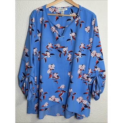 Coolibar Blue Floral Top UPF 50+ Sun Protection Coastal Resortwear Womens 2X