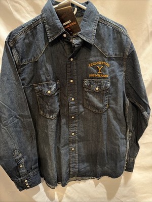 New Yellowstone Denim Shirt Long Sleeve Button Up Pearl Buttons Size Small W/Tag
