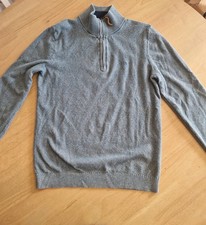 FAT FACE Mens Quarter Zip Neck Jumper Sweater Medium Green Cotton