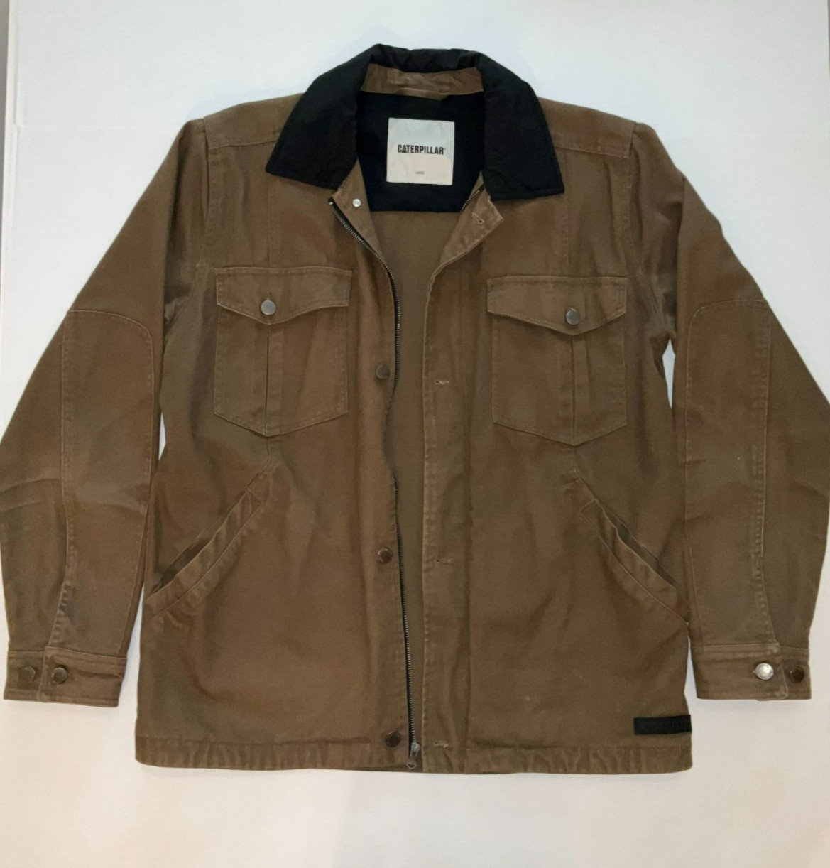 CAT Work Jacket Button Front Logo Patch Pockets - image 1