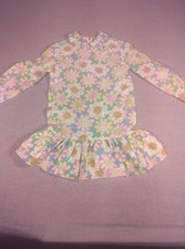 Vtg 60s 70s Mod Flower Power Girls Dress Ruffle Trimfit ILGWU Pink Daisy Sz 6 10
