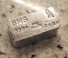 Vintage BMS 25 oz .999 Fine Silver Bar Poured Odd Weight Collectible Bullion