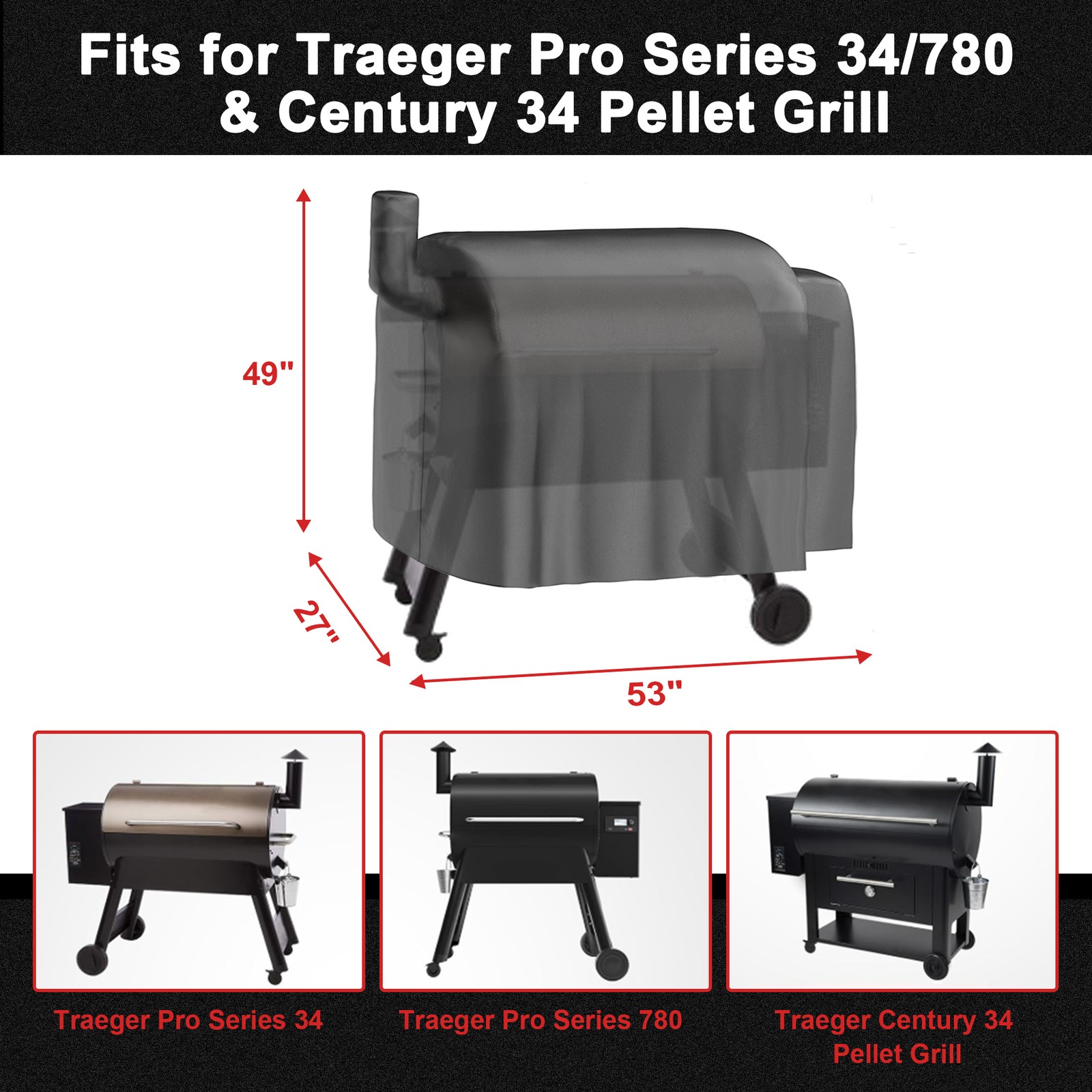 600D Zipper Grill Cover &ndash; Fits Traeger Pro 34/780,Waterpro