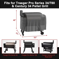 600D Zipper Grill Cover – Fits Traeger Pro 34/780,Waterproof Pellet Smoker Cover