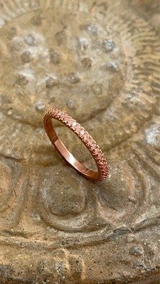 925 Sterling Silver Rose Gold Vermeil White Cubic Zirconia Thin Band Ring
