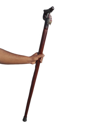 Hand-Carved Wooden Walking Stick with Bat Handle