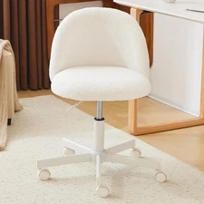 Modern Velvet Desk Chair with Back, Silent Wheels, Adjustable Height, White