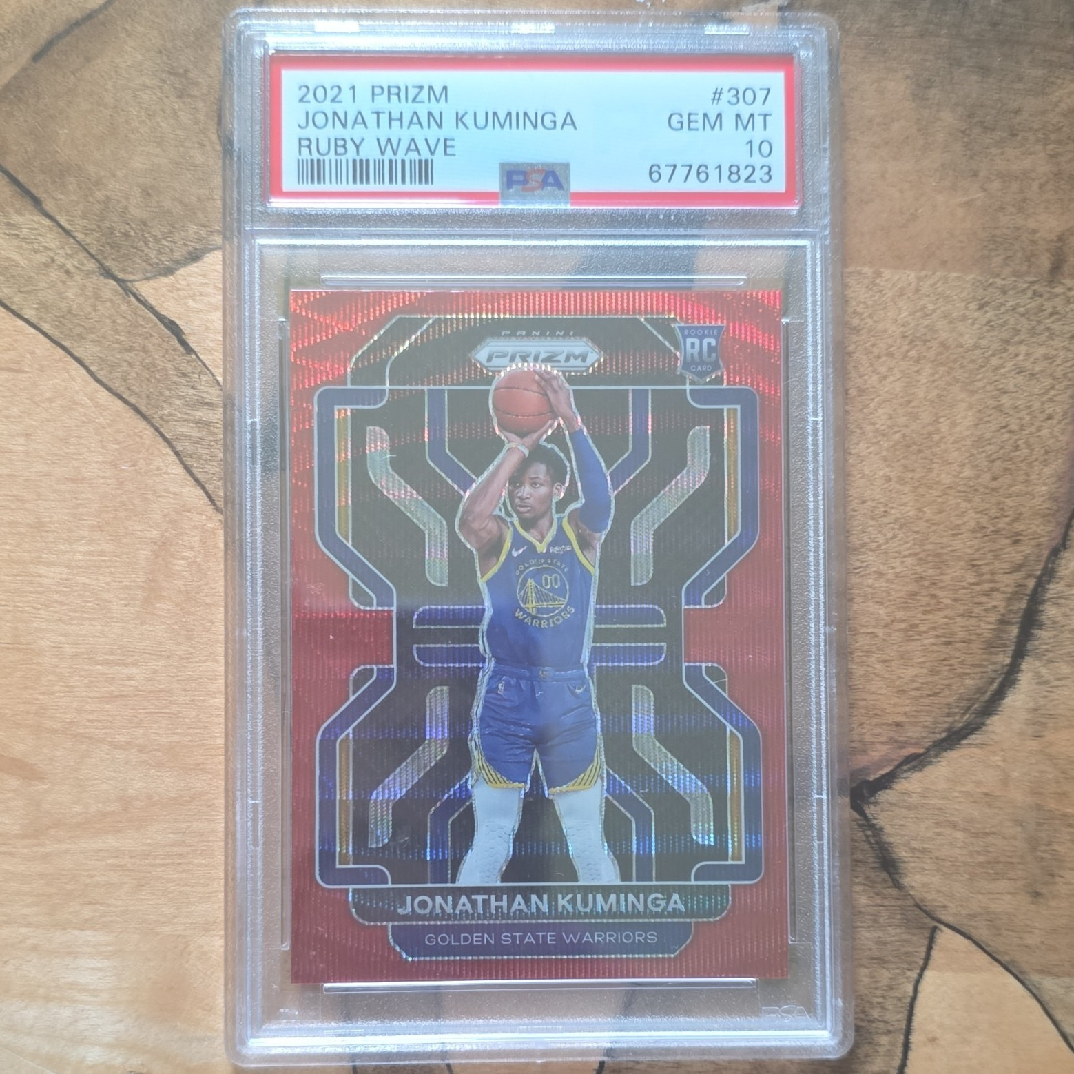 Panini 2021-22 Prizm Jonathan Kuminga #307 Ruby Wave Prizm RC PSA 10