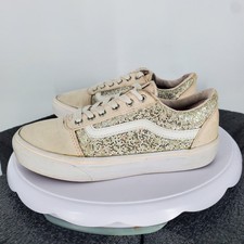 Vans Old Skool Shoes Youth Size 2 Gold Glitter Low Top Skate Sneakers Casual