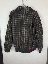 ThirtyTwo Jacket Mens Small Grid Windowpane Hooded Full Zip Skate Snowboard
