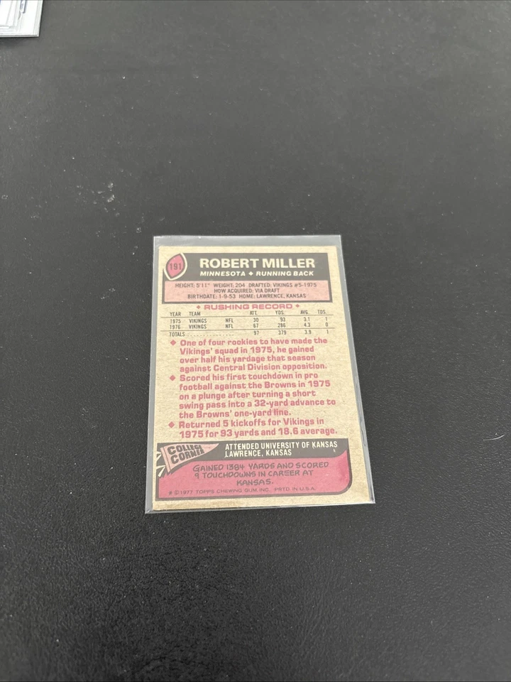 1977 Topps - Robert Miller #191 - Image 2 of 2