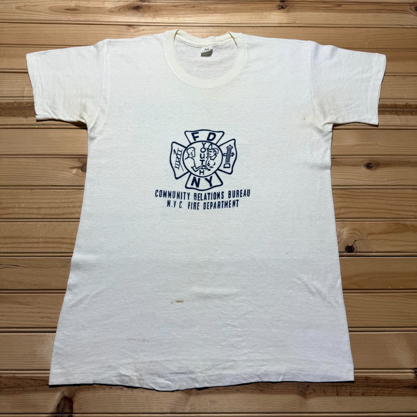 Vintage 60s 70s FDNY Community Relations NYC Fire Dept Youth Shirt - Size Medium