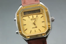 Rare! SEIKO Silver Wave H357-522A DIGI-ANA Gold UNISEX 34mm QZ Watch From JAPAN