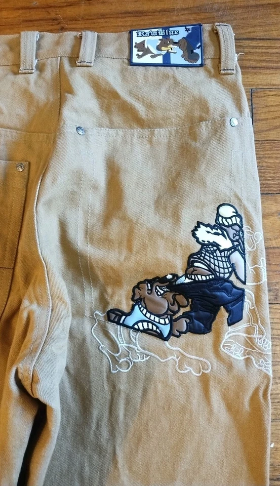 Jean de mezclilla vintage azul crudo Y2K hip hop holgado bordado talla 30x29 patinador JNCO Foto 3 de 4