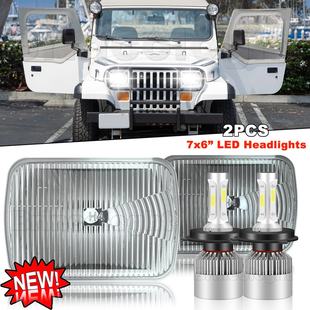 2pcs 5x7 7x6 Inch LED Headlights Hi-Lo Beam DRL For Jeep Wrangler YJ Cherokee XJ
